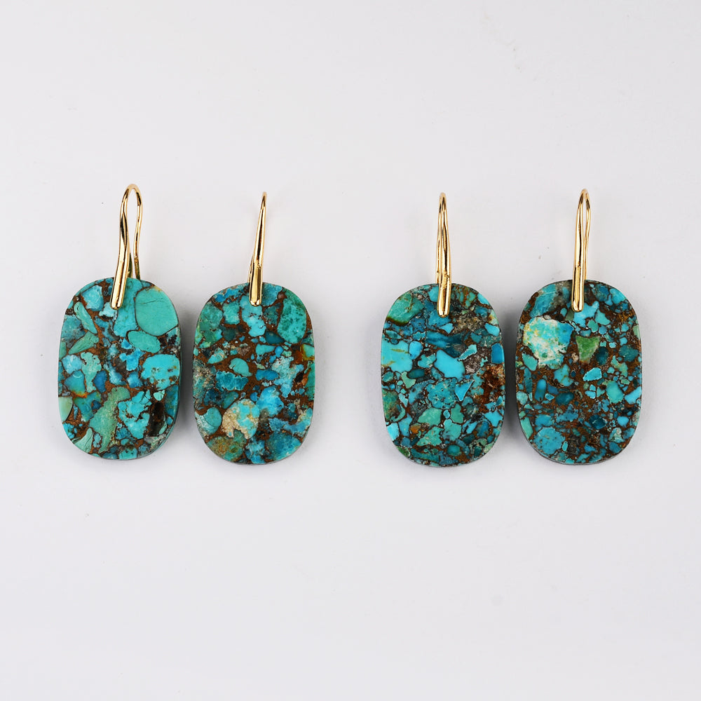 Oval Gold Plated Natural Copper Turquoise Dangle Earrings G2078-6