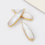 Gold Plated Long Teardrop Moonstone Faceted Charm, White Gemstone Drop Pendant G1524-5