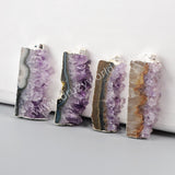 925 Sterling Silver Rectangle Natural Amethyst Druzy Slice Pendant Bead SS019