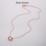 15" Rose Gold Plated Amethyst Moonstone Crystal Faceted Necklace CZ Micro Pave, 925 Sterling Silver Prong Jewelry For Women SS228NR