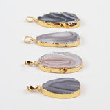 Gold Plated Natural Onyx Botswana Agate Slice Pendant Bead G1013