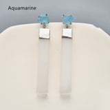 Silver Plated Claw Raw Crystal Chips & Selenite Bar Stud Earrings, Healing Gemstone Jewelry, Boho Stone Earrings ZS0491