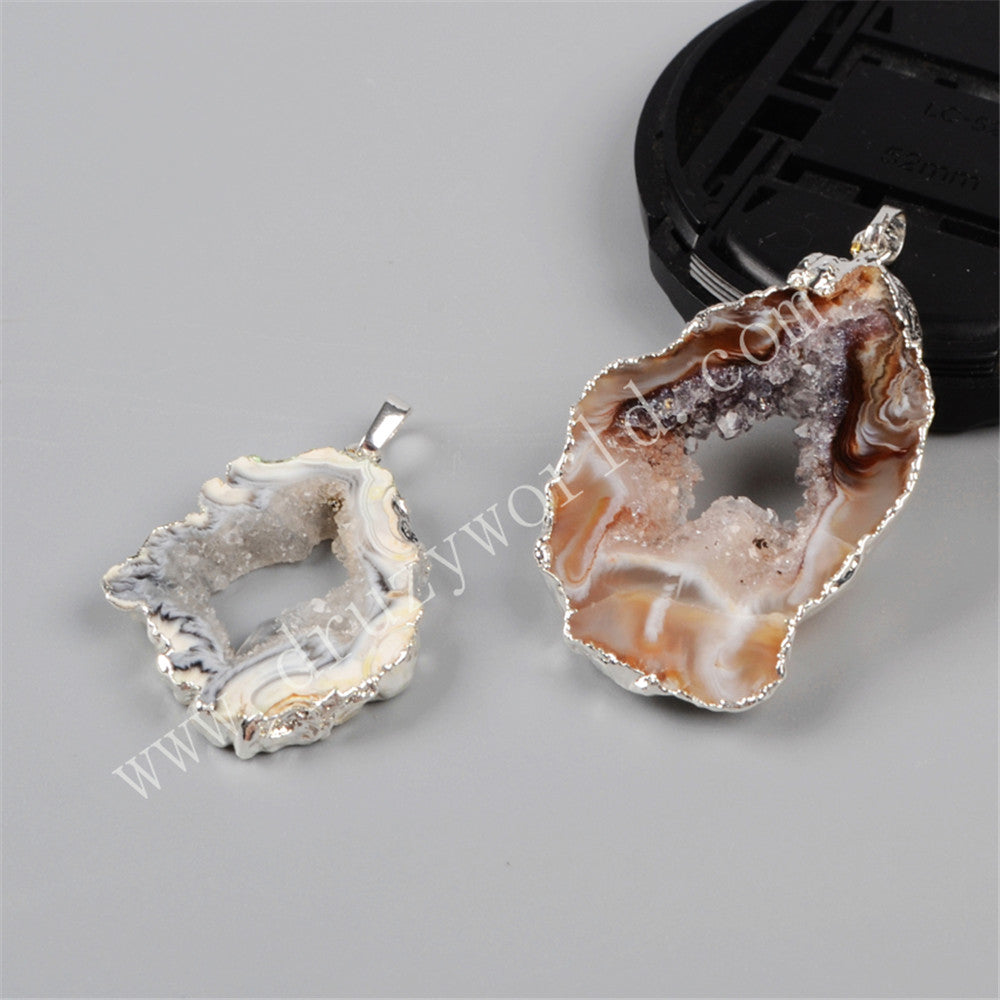 Natural Onyx Druzy Agate Geode Slice Pendant Bead Gold Plated S0088