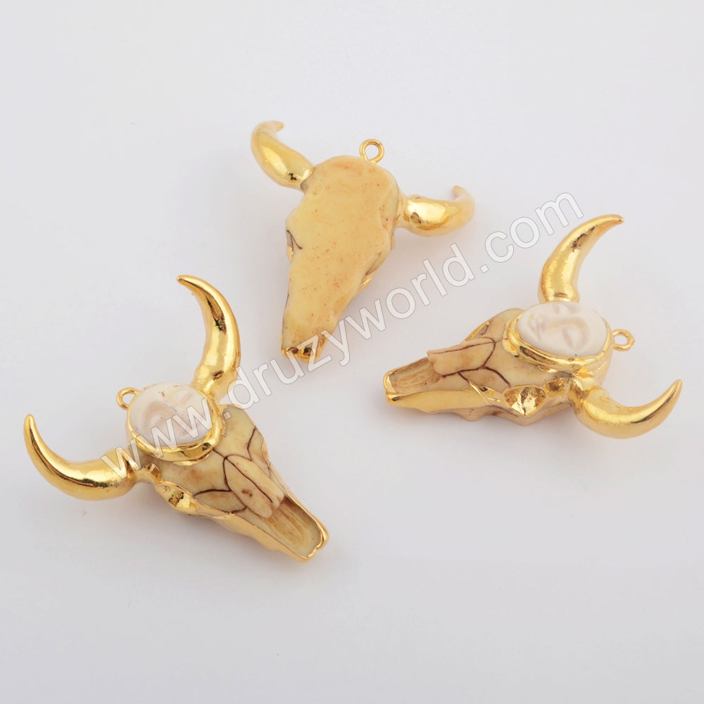 Gold Plated Resin Longhorn Paved Face Charm G1877