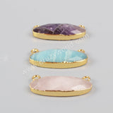 Gold Plated Long Oval Amethyst Rose Quartz Amazonite Faceted Connector G0943