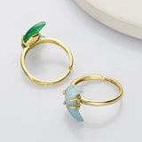 Adjustable Gold Plated Claw Gemstone Moon Ring, Healing Crystal Stone Crescent Ring Jewelry AL603