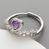 S925 Sterling Silver CZ Crown Gemstone Heart Ring, Healing Crystal Jewelry SS210RS