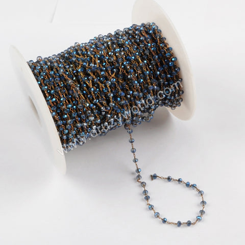 5m/lot,3mm Dark Blue Glass Beads Chains  JT166