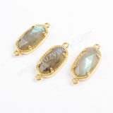 Gold Plated Bezel Hexagon Faceted Multi-kind Stone Connector ZG0372