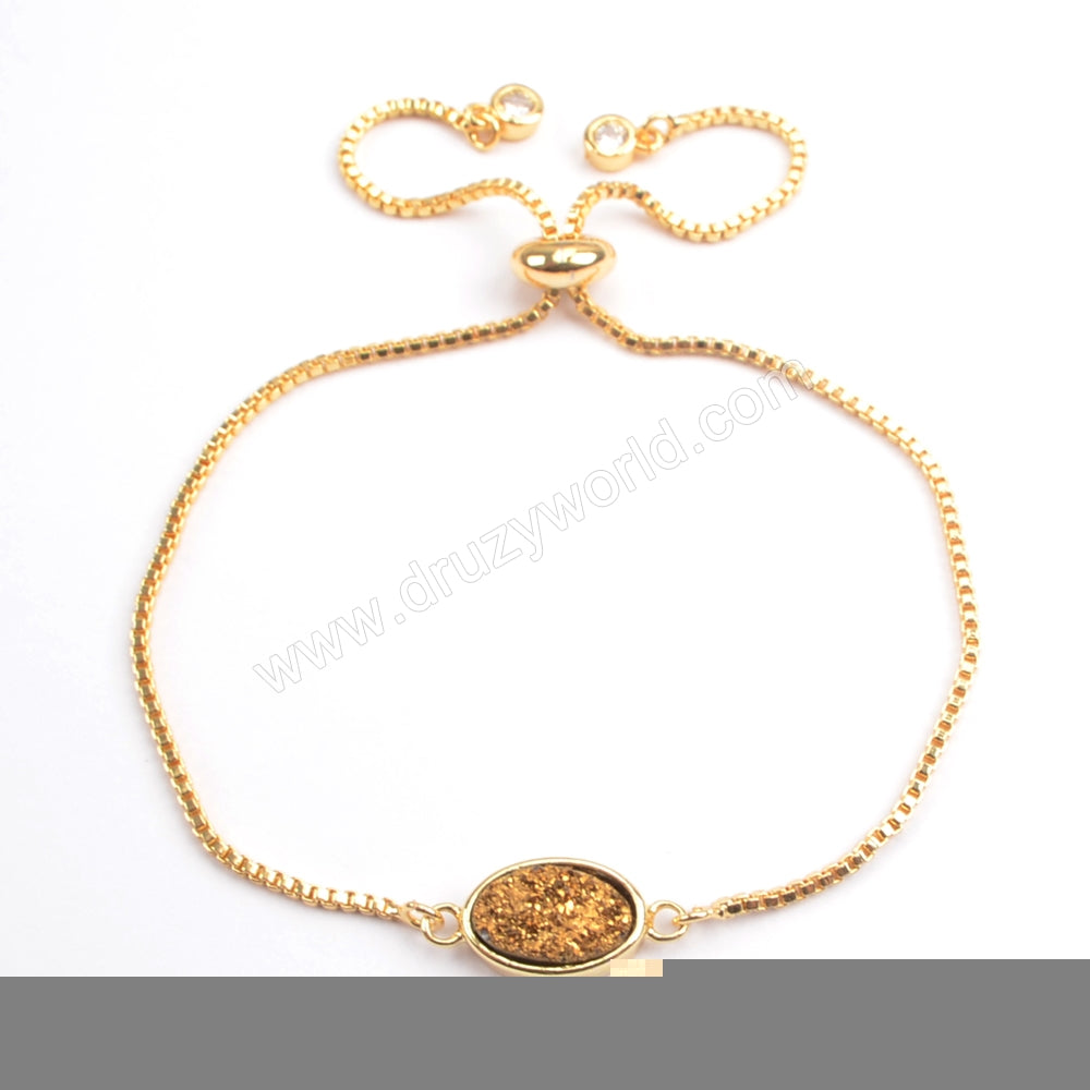 Oval Gold Plated Bezel Titanium Druzy Adjustable Bracelet ZG0221