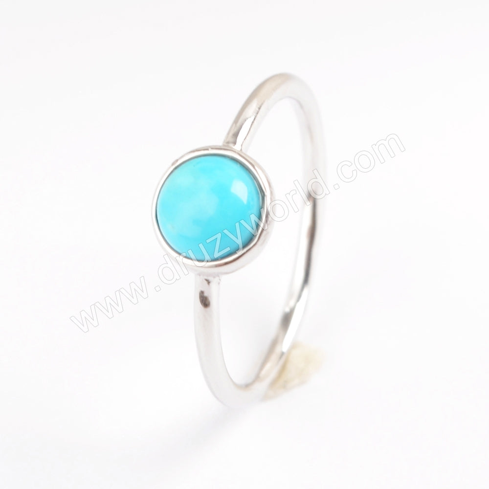 925 Sterling Silver Bezel Round Natural Genuine Turquoise Statement Ring SS199