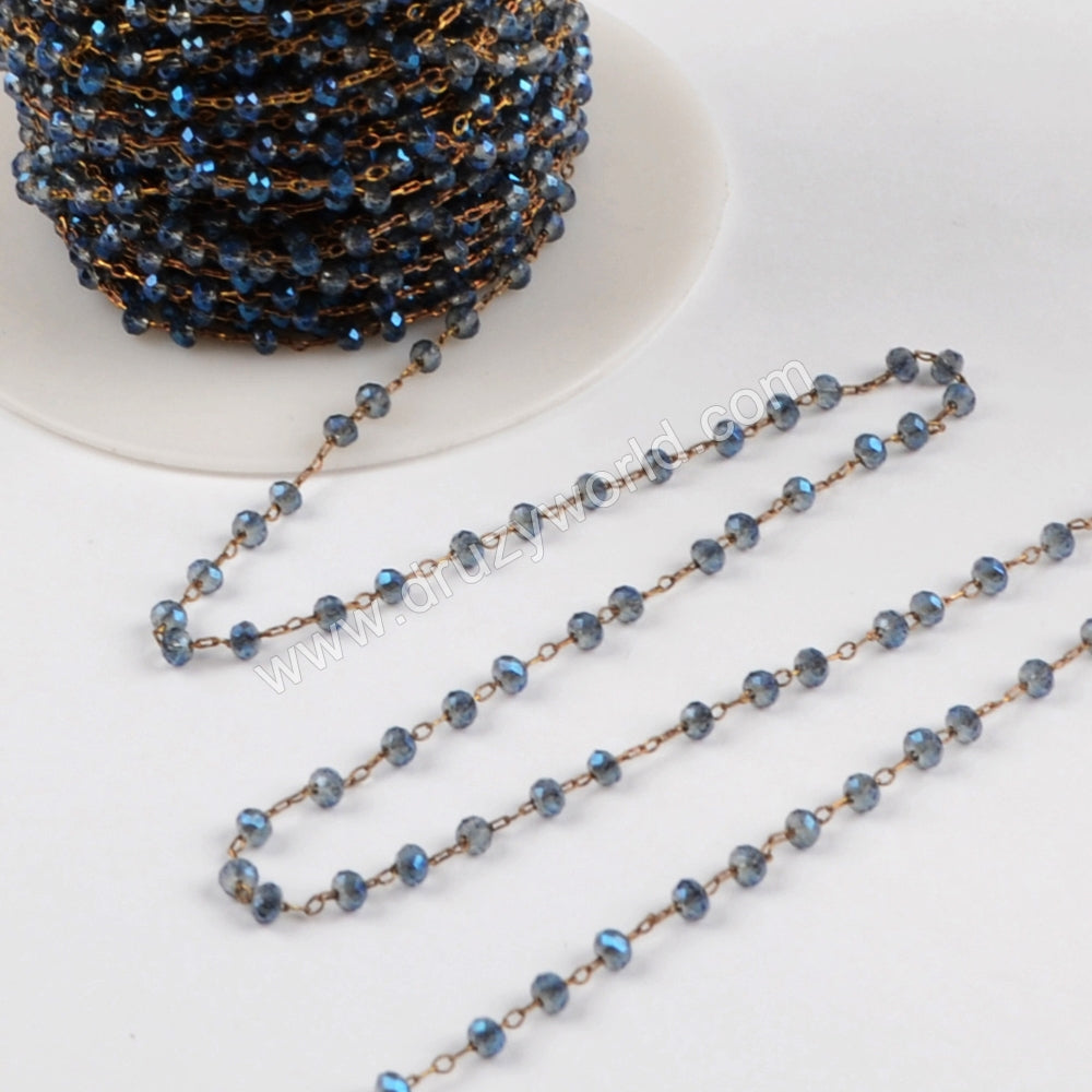5m/lot,3mm Dark Blue Glass Beads Chains  JT166