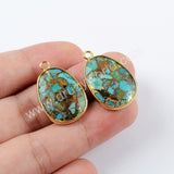 18K Bezel Copper Goldline Turquoise Charm For Jewelry Making Silver Plated S1632