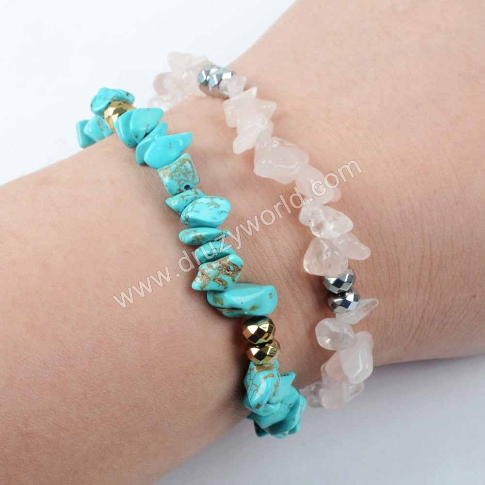 The Gold Tube With Multi-kind Stone Beads Faceted Beads Bracelet Bangle G1484