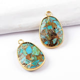 18K Bezel Copper Goldline Turquoise Charm For Jewelry Making Silver Plated S1632