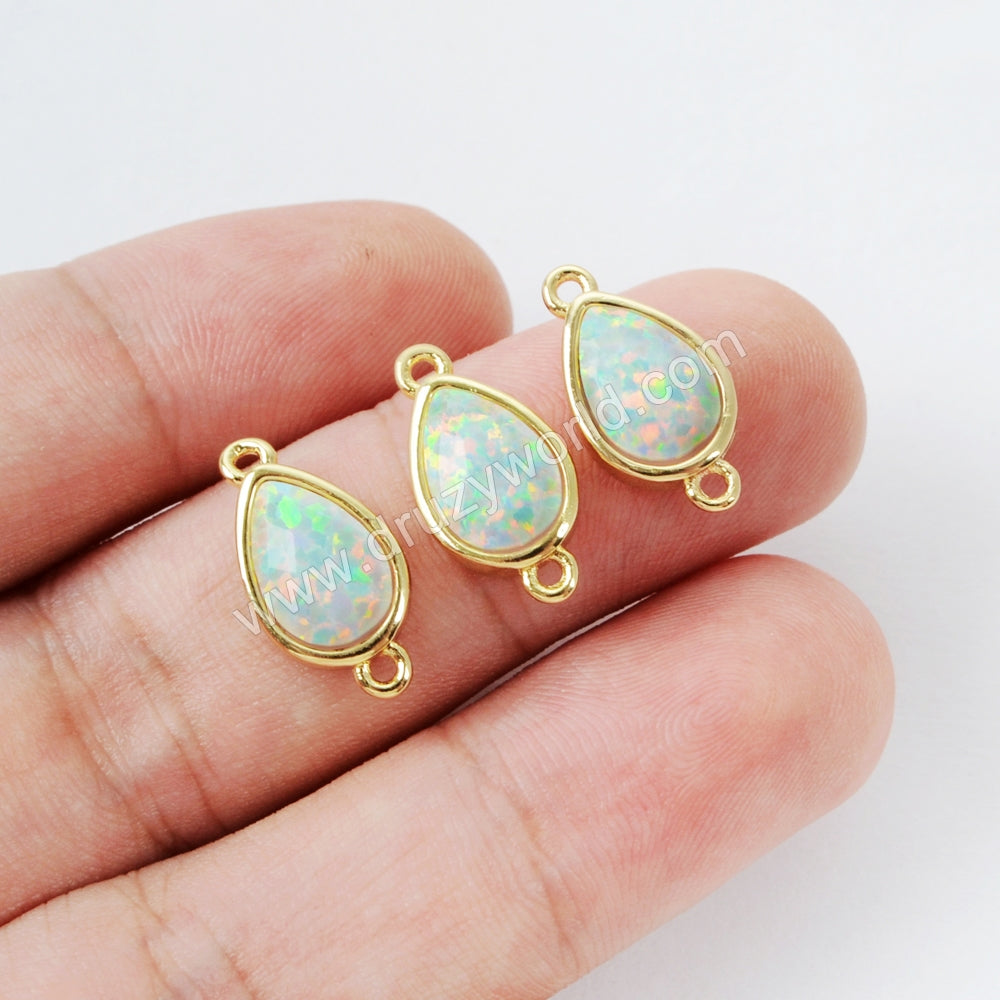 Teardrop Gold Plated Bezel White Opal Faceted Connector ZG0307