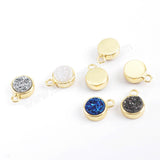 9mm Round Gold Plated Natural Agate Titanium Rainbow Druzy Charm ZG0357