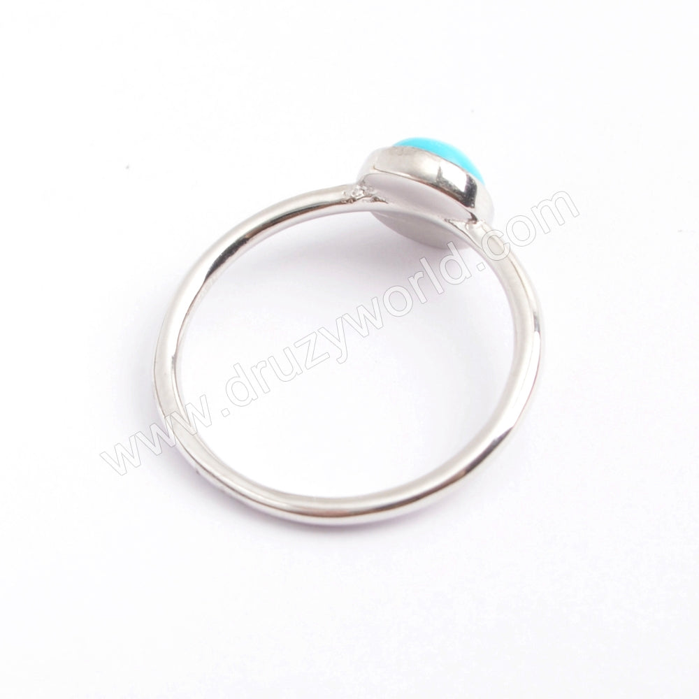 925 Sterling Silver Bezel Round Natural Genuine Turquoise Statement Ring SS199
