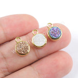 9mm Round Gold Plated Natural Agate Titanium Rainbow Druzy Charm ZG0357