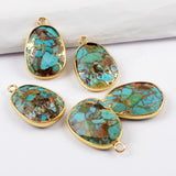 18K Bezel Copper Goldline Turquoise Charm For Jewelry Making Silver Plated S1632