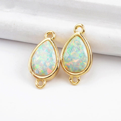 Teardrop Gold Plated Bezel White Opal Faceted Connector ZG0307