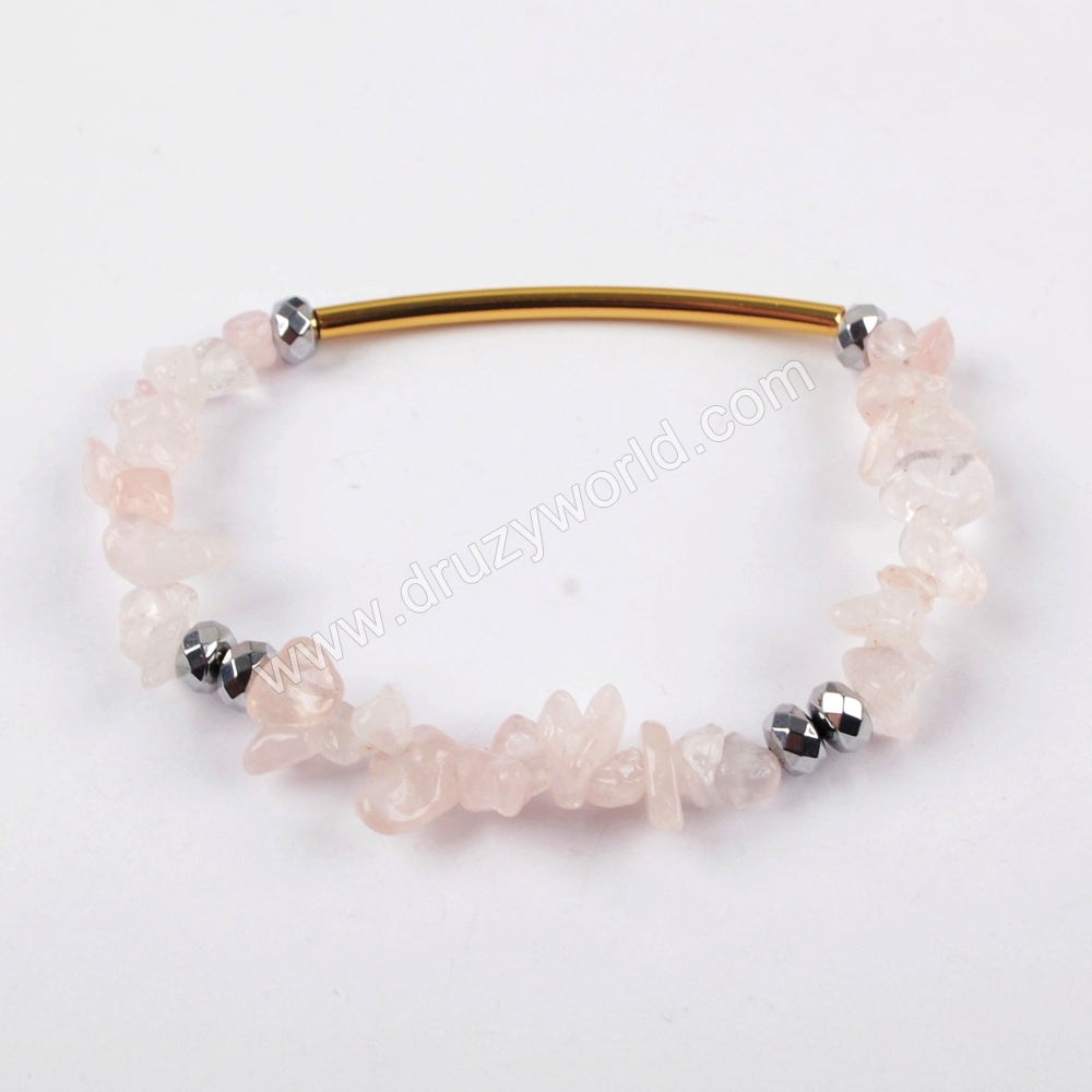 The Gold Tube With Multi-kind Stone Beads Faceted Beads Bracelet Bangle G1484