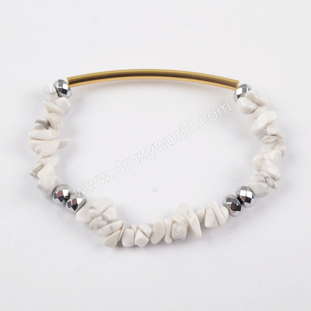 The Gold Tube With Multi-kind Stone Beads Faceted Beads Bracelet Bangle G1484