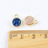 9mm Round Gold Plated Natural Agate Titanium Rainbow Druzy Charm ZG0357