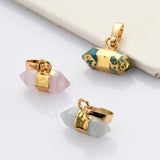 Gold Plated Small Hexagon Rainbow Gemstone Faceted Terminated Point Pendant G2089