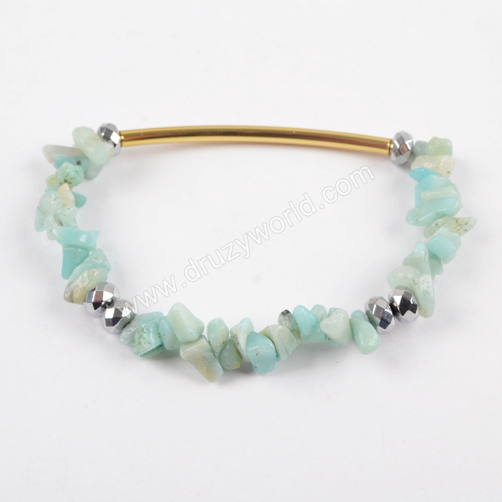 The Gold Tube With Multi-kind Stone Beads Faceted Beads Bracelet Bangle G1484