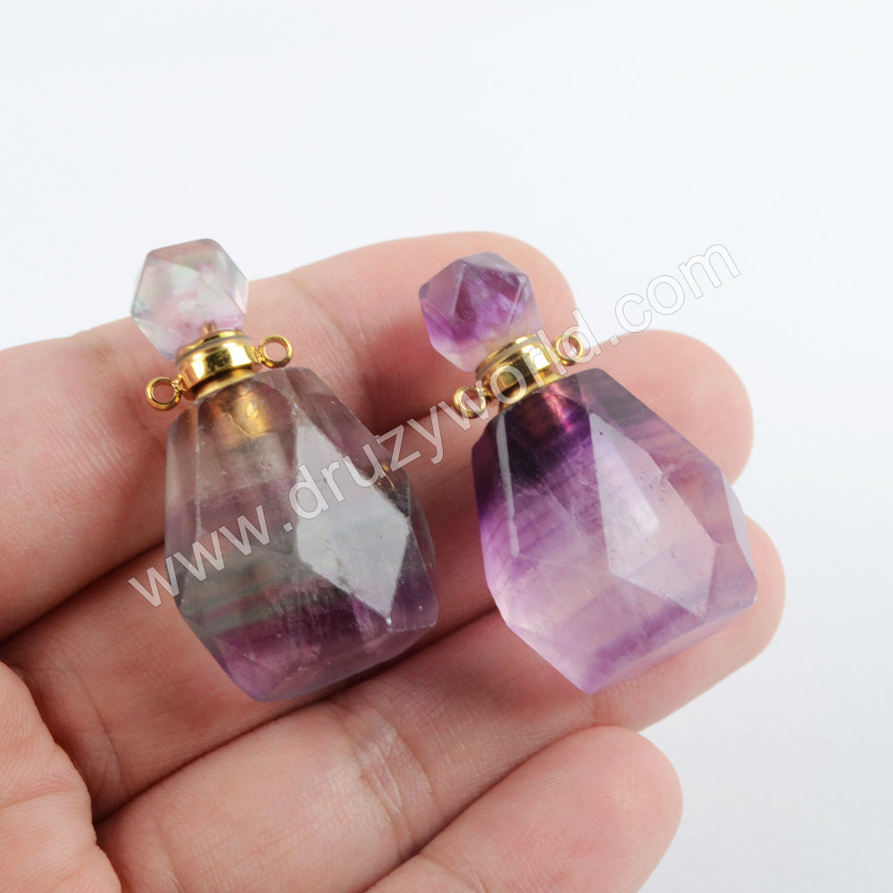 Genuine Colorful Fluorite Perfume Bottle Connector Gold PB001