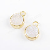 9mm Round Gold Plated Natural Agate Titanium Rainbow Druzy Charm ZG0357