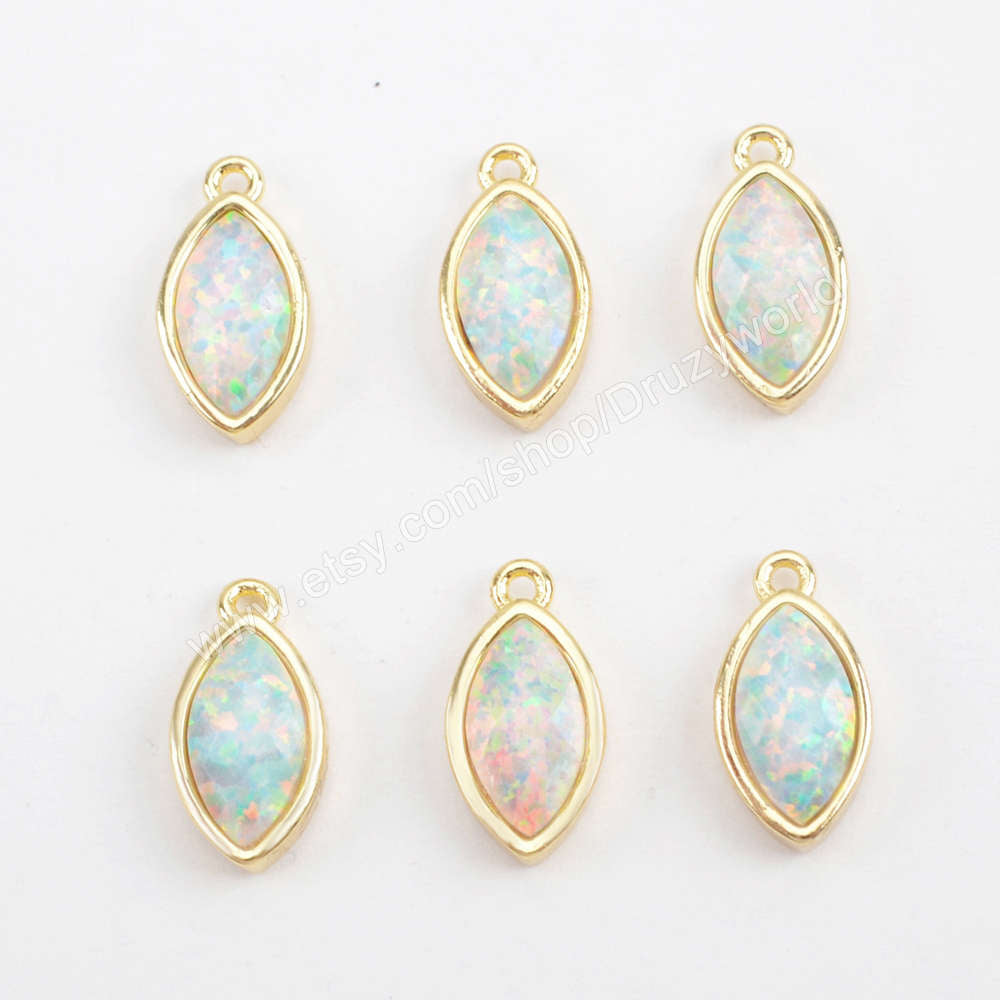 Small Marquise Gold Plated Bezel White Opal Faceted Charm ZG0308