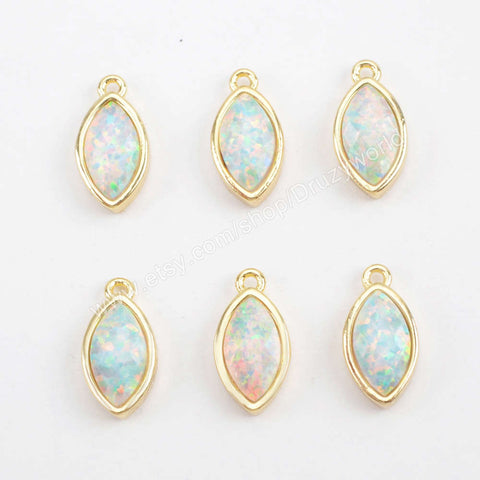 Marquise Gold Plated Bezel White Opal Faceted Charm ZG0308