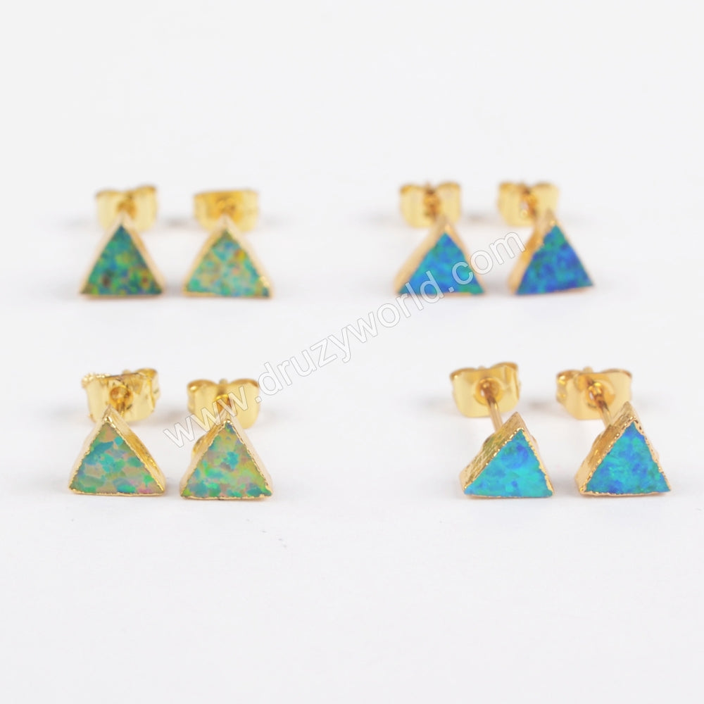 Gold Plated Triangle White Opal Studs G1424