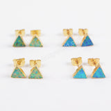Gold Plated Triangle White Opal Studs, Blue Opal Studs Jewelry G1424