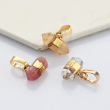 Gold Plated Small Hexagon Rainbow Gemstone Faceted Terminated Point Pendant G2089