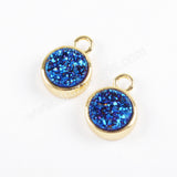 9mm Round Gold Plated Natural Agate Titanium Rainbow Druzy Charm ZG0357