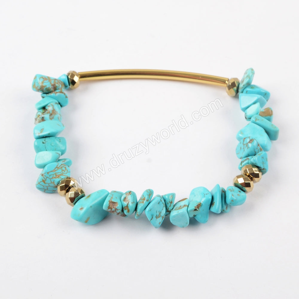 The Gold Tube With Multi-kind Stone Beads Faceted Beads Bracelet Bangle G1484