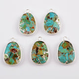 18K Bezel Copper Goldline Turquoise Charm For Jewelry Making Silver Plated S1632