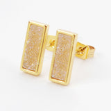 Gold Plated Bezel Rectangle Rainbow Titanium Druzy Bar Stud Earrings ZG0280