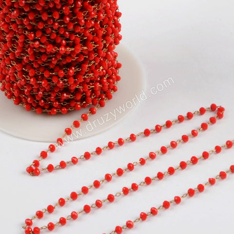 5m/lot,3mm Red Glass Beads Chains  JT167