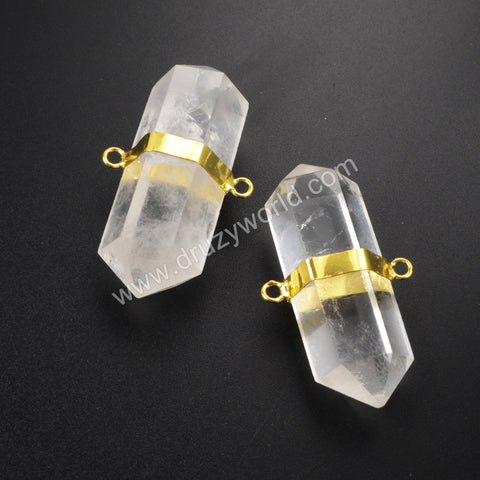 Hexagon Gold White Crystal Quartz Connector WX399