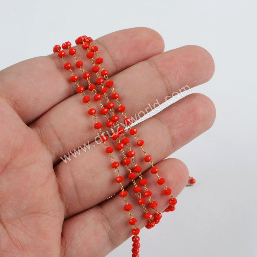 5m/lot,3mm Red Glass Beads Chains  JT167
