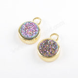 9mm Round Gold Plated Natural Agate Titanium Rainbow Druzy Charm ZG0357