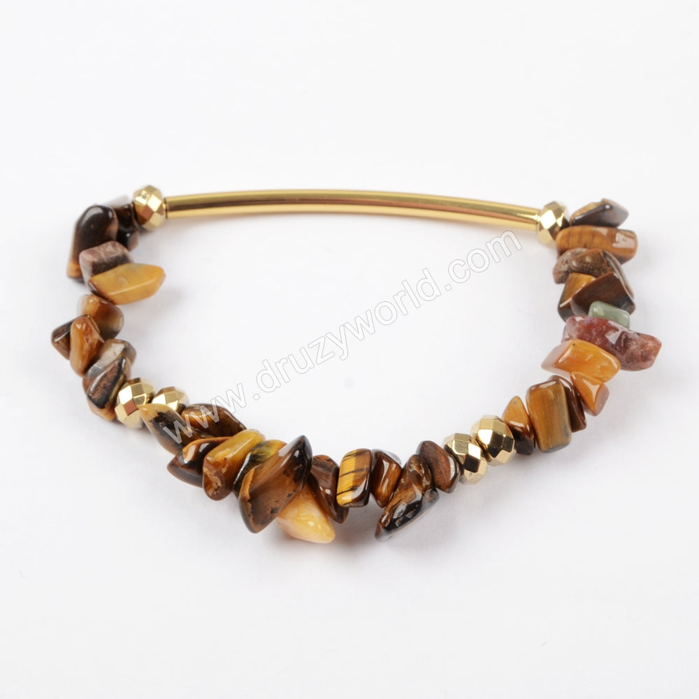 The Gold Tube With Multi-kind Stone Beads Faceted Beads Bracelet Bangle G1484