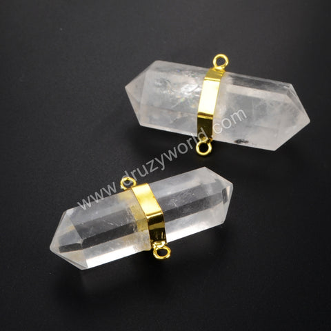 Hexagon Gold White Crystal Quartz Connector WX399