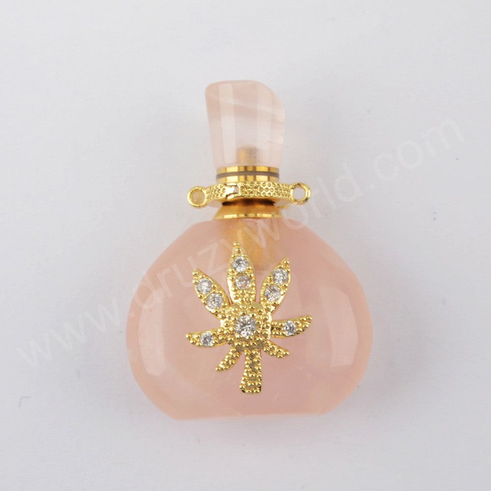 Gemstone Quartz Perfume Essence Oil Bottle 18K Gold Connector G1943