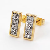 Gold Plated Bezel Rectangle Rainbow Titanium Druzy Bar Stud Earrings ZG0280