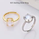 925 Sterling Silver Oval Moonstone Faceted Ring CZ Ring, Adjustable Ring, Healing Crystal Jewlery Ring SS234